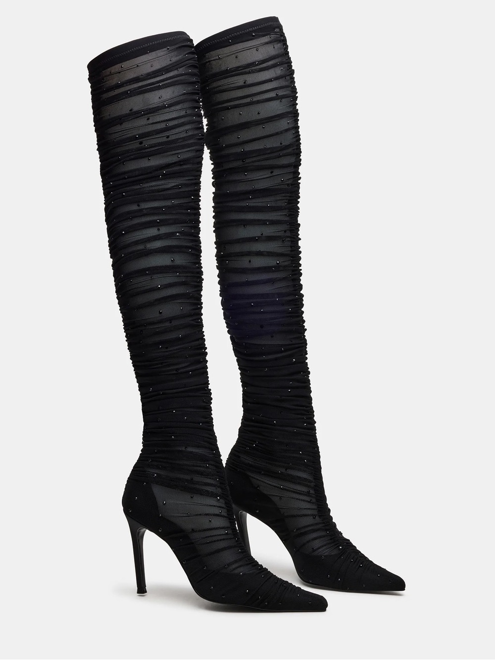 Steve Madden Black Ruched Over-the-Knee Rhinestone Stiletto Boots